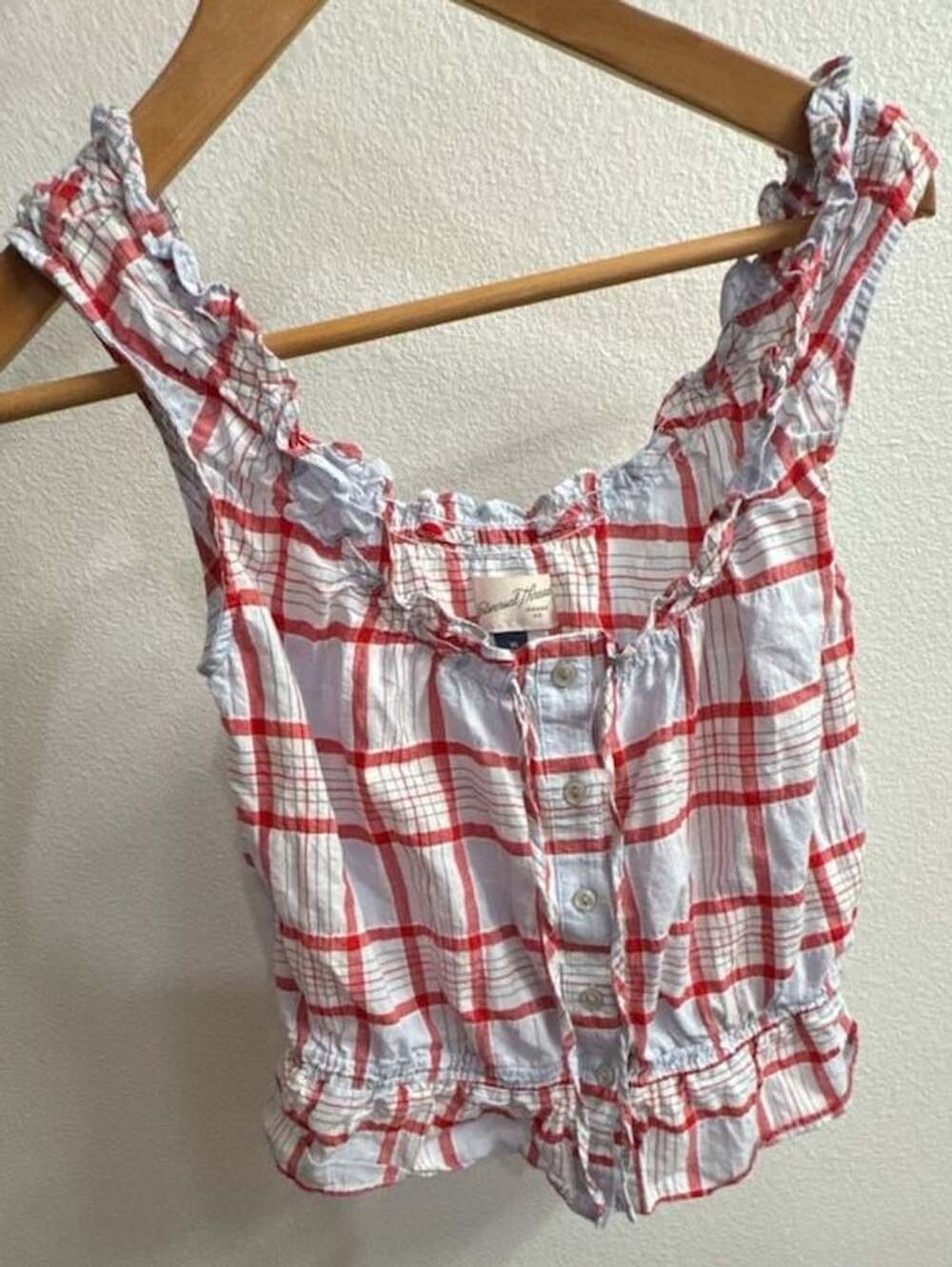 Universal Thread Red and White Plaid Ruffle Tank Top Size XS